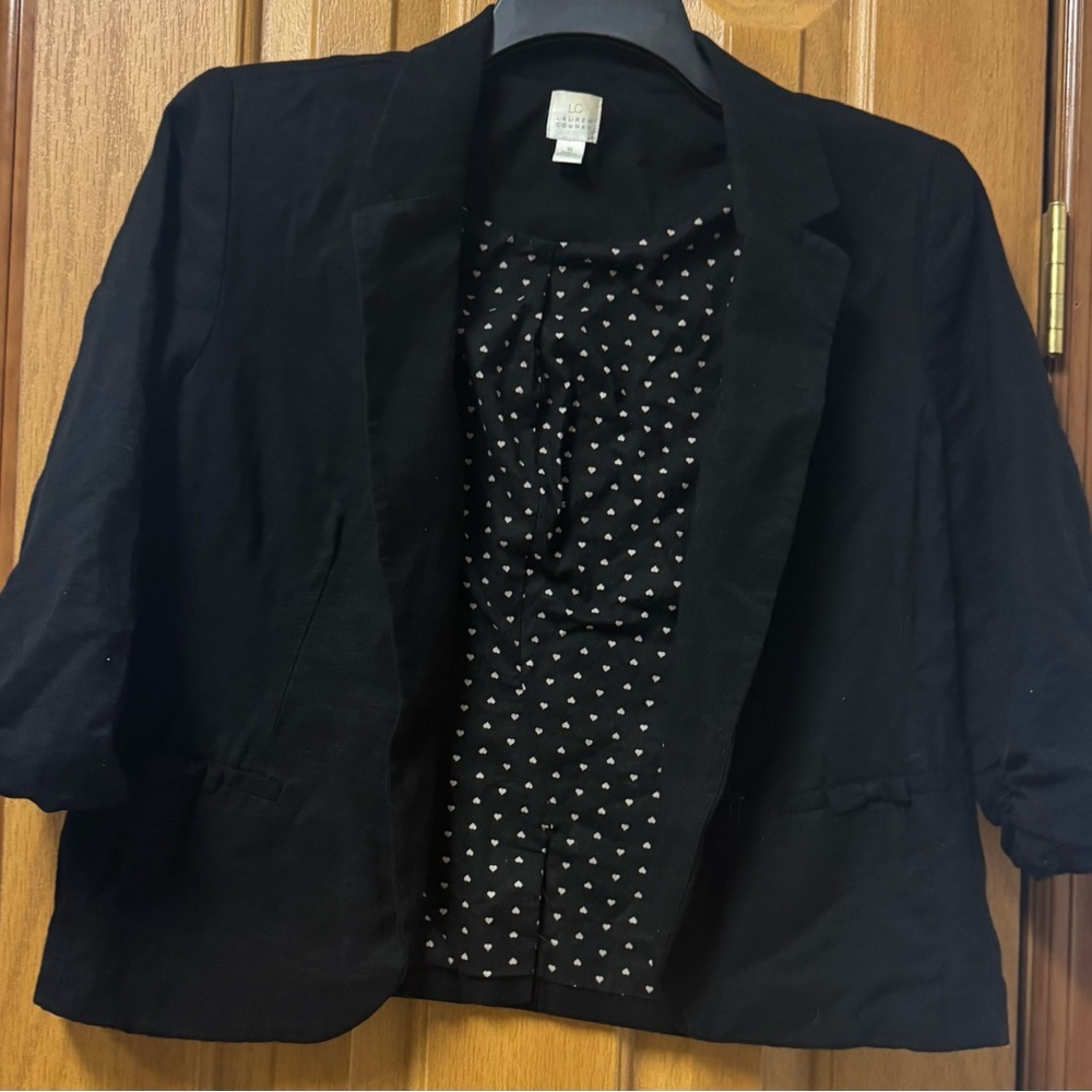 LC Lauren Conrad Super Cute Black Summer Blazer with Polka Dot Lining size 16